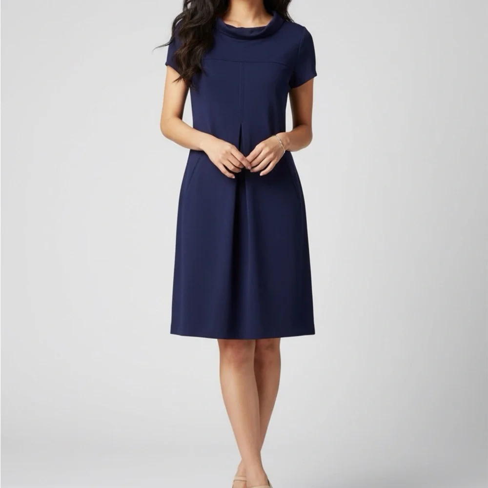SARA CAMPBELL SIZE SMALL NAVY BLUE PONTE KNIT SHIFT DRESS WITH POCKETS NEW - Picture 1 of 7